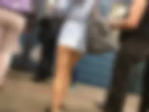 Polka-dot Denim Mini-Shorts Subway Candid - Hot Ass