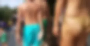 Sexy latino booty in gold bikini at Wonderland