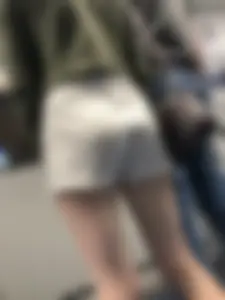 Subway train and subway station creepshots of a candid girl wearing shorts with pale skinny legs