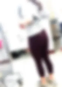 Short and cute brunette changing her shirt while in lulu's with vtl