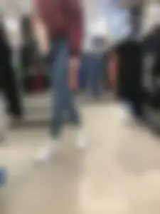 Cute Blonde Girl in Tight Blue Jeans Store Candid