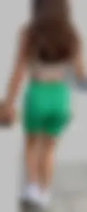 Perfect brunette with tight booty in green spandex shorts & VTL