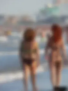 Bunch of sexy babes at the beach in thong bikinis