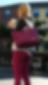 Pink leggings blonde at the bus stop
