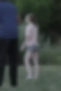 Nerdy blonde teen plays in tight short shorts