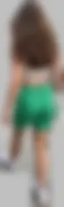 Perfect brunette with tight booty in green spandex shorts & VTL
