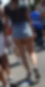 Thick booty babe in denim shorts showing her cheeks