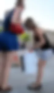 2 pretty blonde friends out in shorts