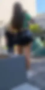 Petite woman in short miniskirt, pretty cheeks and beautiful face [oc]