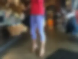 Starbucks milf sexy in light purple leggings with decent ass and mound