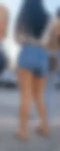 super sexy denim short shorts on this brunette with tremendous legs and big butt