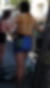 Chubby Girl in Blue Spandex Shorts Street Creepshot