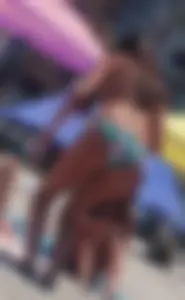 Thick and skinny sexy friends on the beach in bikinis