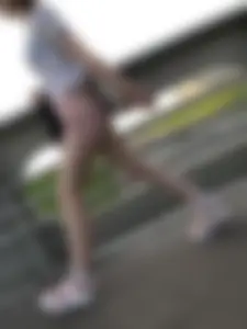 Cute Teen in Mini Shorts Walking on the Bridge Street Candid