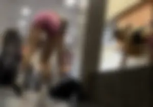 Bubble Butt Blonde Stretching at the Gym