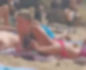 Swedish Beach Babe In Black and Pink Bikini