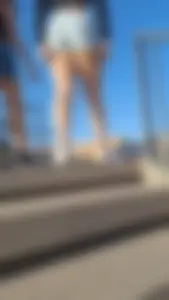 Upshot short shorts going up the stairs