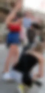 2 pretty blonde friends out in shorts