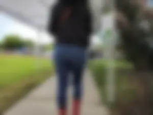 Ebony in jeans  in the voting line