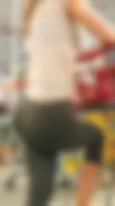 Tall Girl in Short Yoga Pants With Fit Legs and Ass at the Supermarket