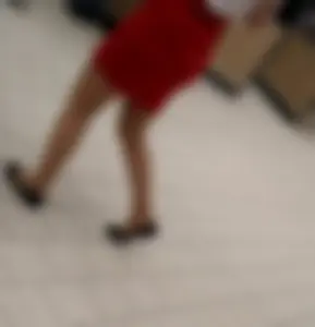 Candid girl in a red skirt and flats, nice legs creepshot