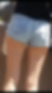 College girl at the zoo in jean short shorts, close up, OC!