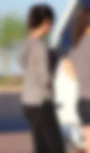 Skinny teen in leggings with vpl in the parking lot