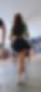 Petite woman in short miniskirt, pretty cheeks and beautiful face [oc]