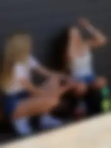 Blonde and Brunette friends in TINY jean shorts! [OC]