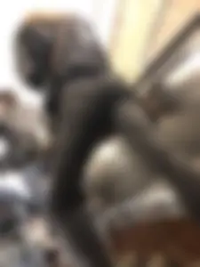 Girl in Tight Jeans and Leather Jacket with Smoking Hot Ass and Long Thin Widely Spread Legs Standing on the Subway Escalator