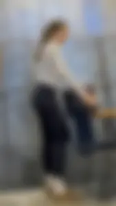 Skinny And Tight College Girl In Blue Leggings Bends Over For Me (Upshots)