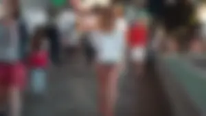 Cheeky sexy babe tourist out in tiny green jean shorts