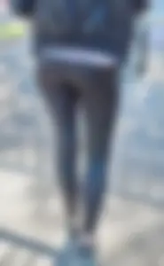 Girl in Leather Leggings with Skinny Legs Street Creepshot