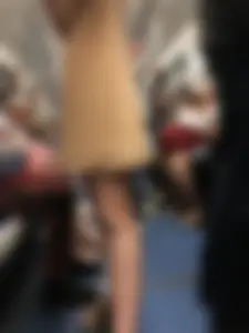 Cute Girl in a Dress with Skinny Legs in Sandals Subway Train Candid Photo