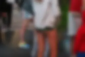 Cheeky sexy babe tourist out in tiny green jean shorts