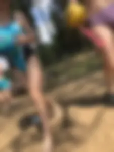 Wet Girls in Swimsuits Walking Towards Water at a Lake Beach Photo Series