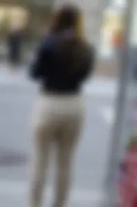 Big round ass, tight khaki pants VPL