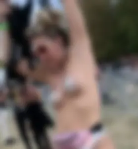 TOPLESS dirty RAVE SLUT with a phatty in fishnets, diamond studded titties