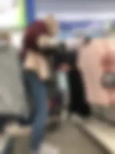 Cute Blonde Girl in Tight Blue Jeans Store Candid