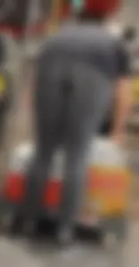 Slim clerk in tight grey jeans