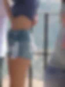 Skinny Girl in Top and Denim Shorts  Creepshot