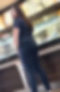 latina milf in tight yoga pants and VPL waiting in lunch line