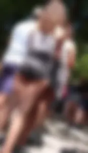 Girl with Long Hot Legs in Denim Shorts Street Creepshot