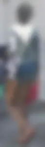 Black booty in denim shorts with slight vpl