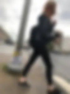 Cute Smoking Girl in Black Tights on the Crosswalk Creepshots Collection