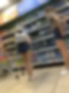 Girls in Blue Denim Shorts With Hot Legs at the Supermarket Creepshots Gallery