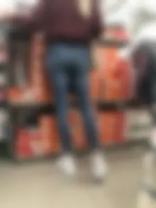 Cute Blonde Girl in Tight Blue Jeans Store Candid