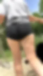GF cheeks out booty shorts at the park (Bendover + Cameltoe)