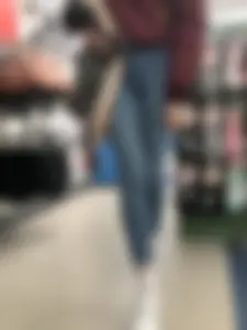 Cute Blonde Girl in Tight Blue Jeans Store Candid
