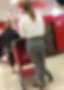 Sexy lady shopping at Target with a big ass in grey leggings